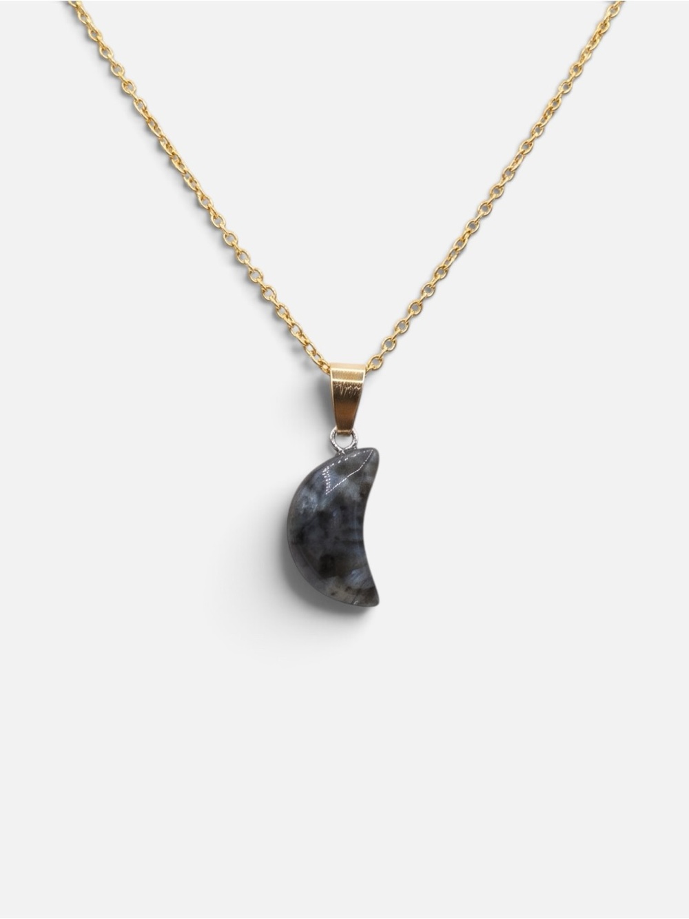 NORWEGIAN MOONSTONE (LARVIKITE) MOON NECKLACE (GOLD)